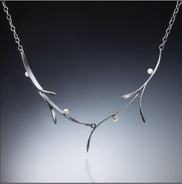 matte sterling silver branch botanic necklace with pearls