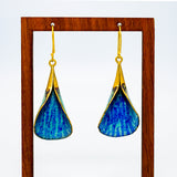 green and blue leaf fan earring 