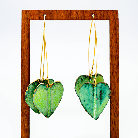 double green and gold leaf earrings
