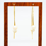 double pearl hanging earring gold