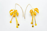 Sterling silver and vermeil gold curling flower petal blossoms with delicate gold pistils earrings
