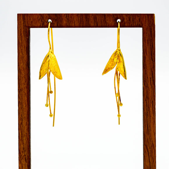 Gold bell shaped flower petal blossoms with delicate gold pistils handmade earrings