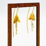 Gold bell shaped flower petal blossoms with delicate gold pistils handmade earrings