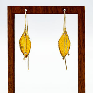 Single gold vermeil leaf petal blossom natural botanical earrings