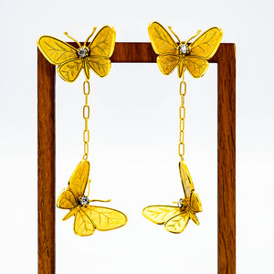 vintage inspired gold butterfly chain drop earring 