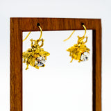 brass and crystal vintage inspired bee fish hook drop earrings