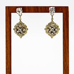 Art Deco victorian post drop antique gold crystal bridgerton cluster earring 