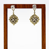 Art Deco victorian post drop antique gold crystal bridgerton cluster earring 