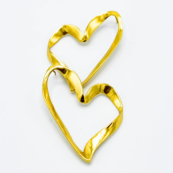 Gold brass ribbon heart shaped modern classic vintage styled contemporary statement jewelry casual earrings