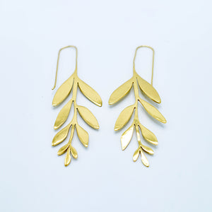 Brass leaf botanical boho natural delicate modern contemporary earrings