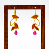 gold vermeil and gemstone falling leaf earring