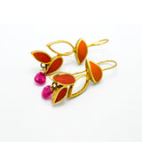 gold vermeil and gemstone falling leaf earring