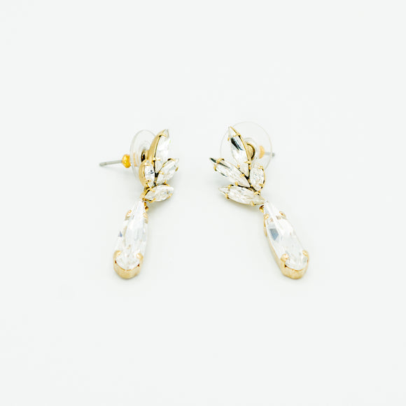 bridal crystal drop earring on post with leaf design 