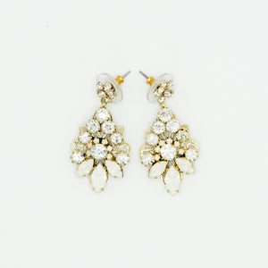 Gold bridal floral earring with opal and crystals