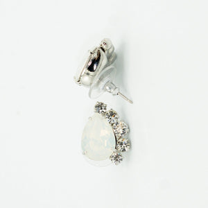 opal teardrop bridal earrings with crystals in silver setting 