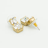  Two square Swarovski crystals with gold finish bridal post earring