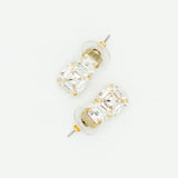  Two square Swarovski crystals with gold finish bridal post earring