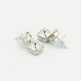  Two square Swarovski crystals with silver finish bridal post earring