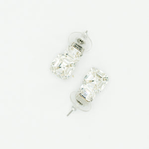  Two square Swarovski crystals with silver finish bridal post earring