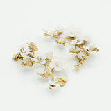 White and gold floral bridal cuff earrings with gems