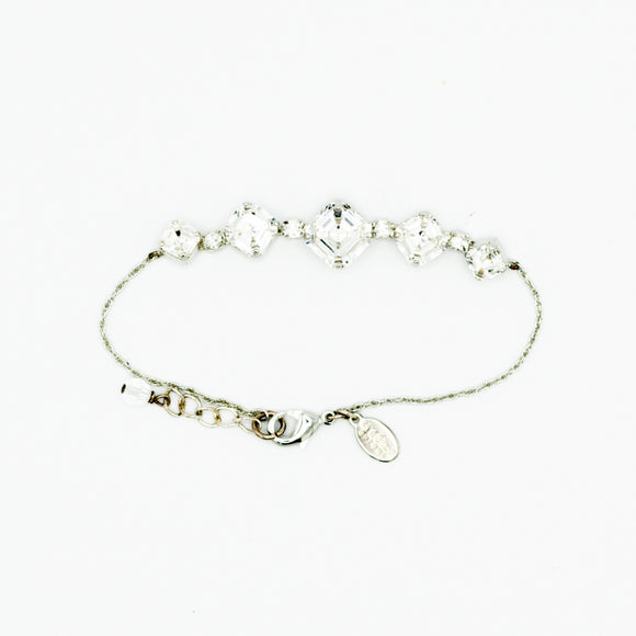 alternating sizes crystal  square chain silver bridal bracelet 