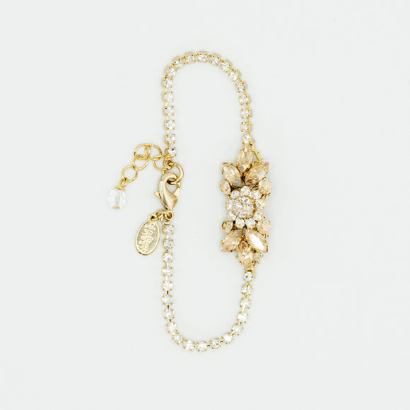 floral cluster of swarovski crystals on chainette bridal bracelet 