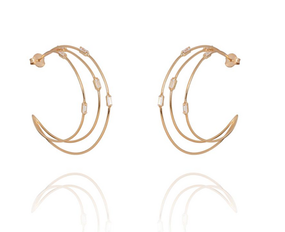 gold baguette demi hoop bridal earrings