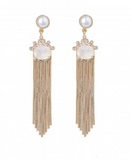 gold chain tassel earring with pearl and moonstone