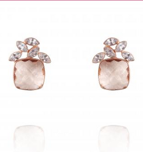 square cut peach quartz stones with leaf shaped zirconia stones