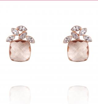 square cut peach quartz stones with leaf shaped zirconia stones