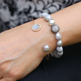 Pink rose quartz and freshwater pearl gold cuff bridal bracelet