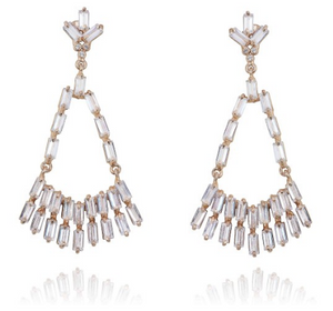 14k gold baguette art deco chandelier statement bridal earrings