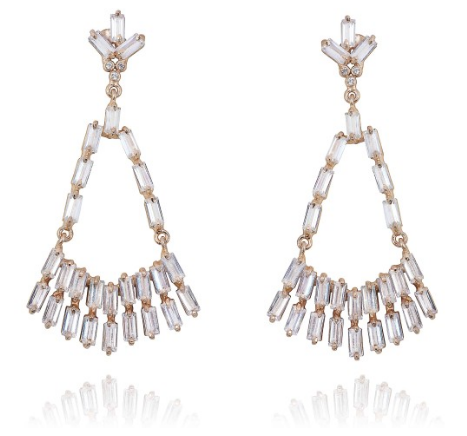 14k gold baguette art deco chandelier statement bridal earrings