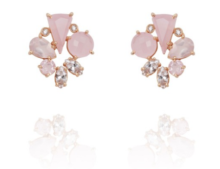pink chalcedony and zirconia cluster bridal gold stud earrings