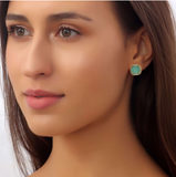 18kt gold plated with green chalcedony and pave zirconia inlays EARRINGS