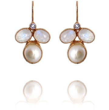 pearl drop bridal earrings with moonstone and zirconia