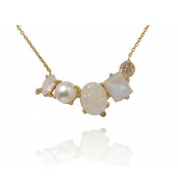  Zirconia, Moonstone, Druzy and Pearl whimsical bridal necklace 