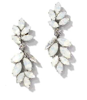Swarovski opal and crystal botanic leaf drop post-back bridal earring.