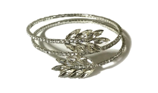 double leaf bracelet in silver with crystals 