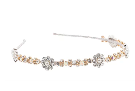 bridal statement headband gold silver floral gemstone pearl