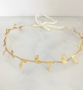 Delicate handmade golden brass simple leaf circlet adjustable crown