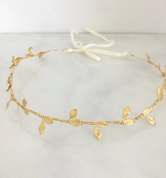 Delicate handmade golden brass simple leaf circlet adjustable crown