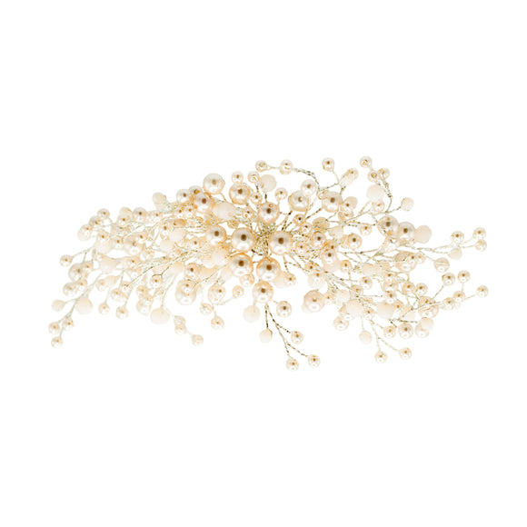 A beaded pearl hair clip with white beads.