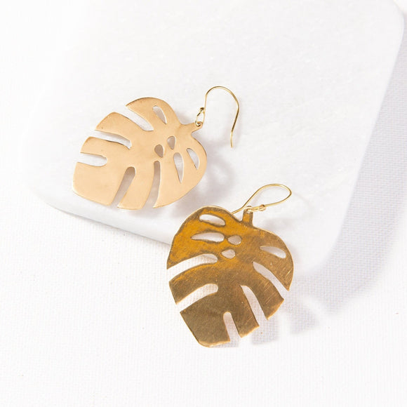 brass leaf drop earrings 