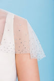 sheer bridal mini short cover up cape with hook closure and delicate crystals