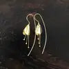 Gold bell shaped flower petal blossoms with delicate gold pistils handmade earrings