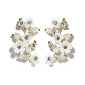 white and gold floral bridal cuff earrings with zirconia gems