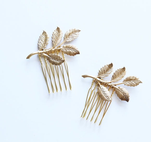 gold leaf hair comb
