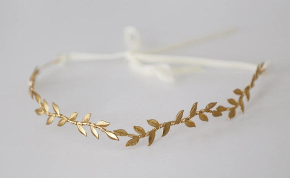 Gold leaf delicate vine circle adjustable bridal headpiece 
